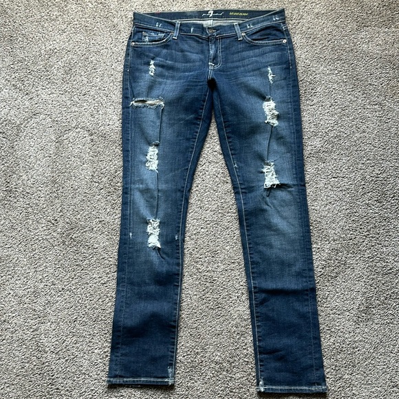 NWOT 7 For All Mankind Roxanne Super Vintage Destroyed Skinny Jeans 30 Fiji RARE - Picture 1 of 8